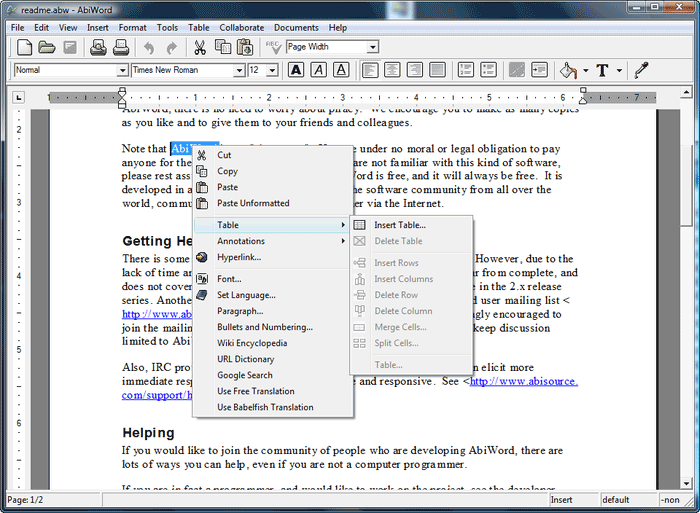 AbiWord ist ein preisgekrönter PDF-Texteditor als Freeware. Die Benutzeroberfläche von AbiWord sieht ähnlich aus wie Microsoft Word.