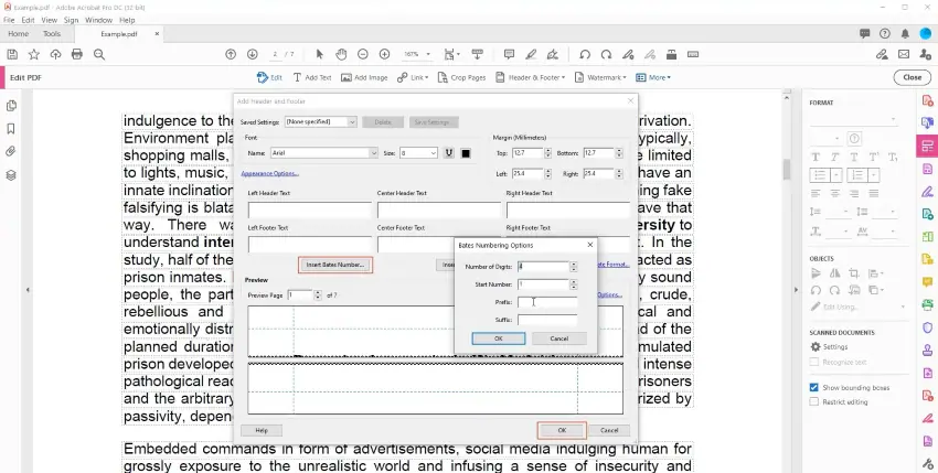 adobe PDF Bates numbering