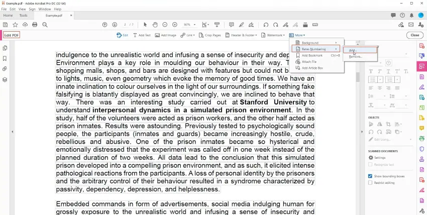 how to add bates number to pdf adobe