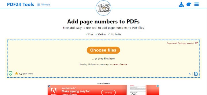 Add Page Numbers in PDF Online via PDF24 Tools