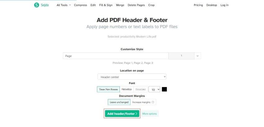 edit header and footer in pdf online