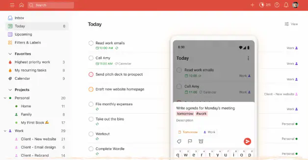 interfaz de todoist