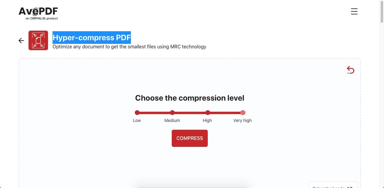 avepdf compression degree