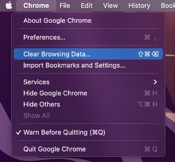 choosing clear browsing data