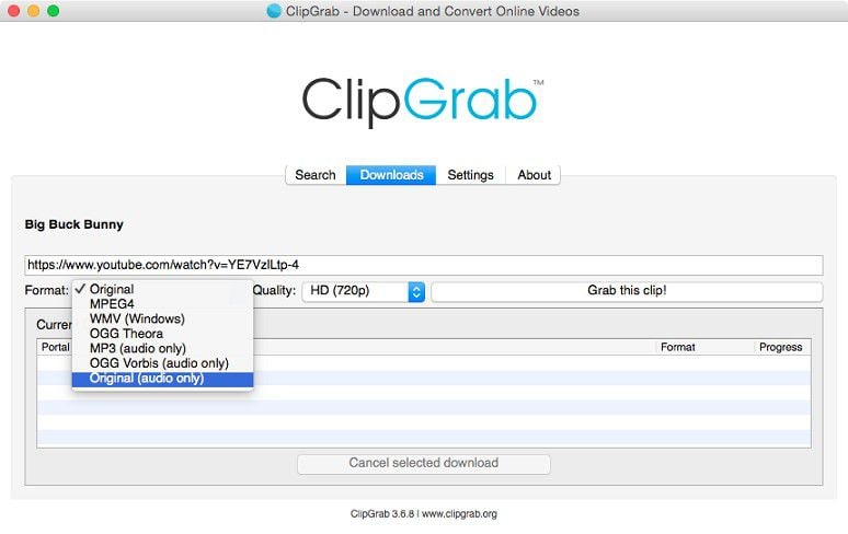 clipgrab descargador de video para mac os 10.15