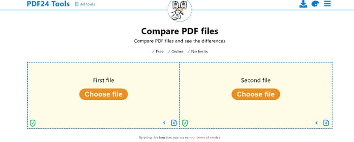 Zwei PDF-Dateien online vergleichen mit PDF24 Tools