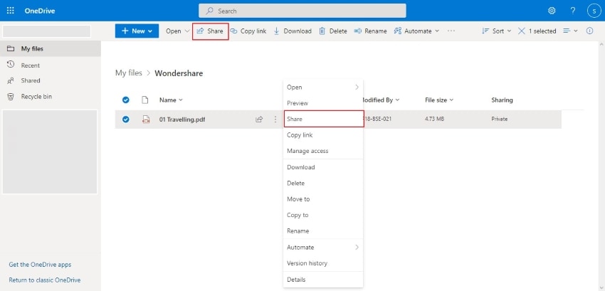 come rendere un pdf un url onedrive