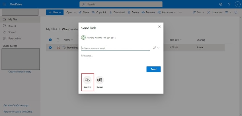 how to make a pdf a web link onedrive