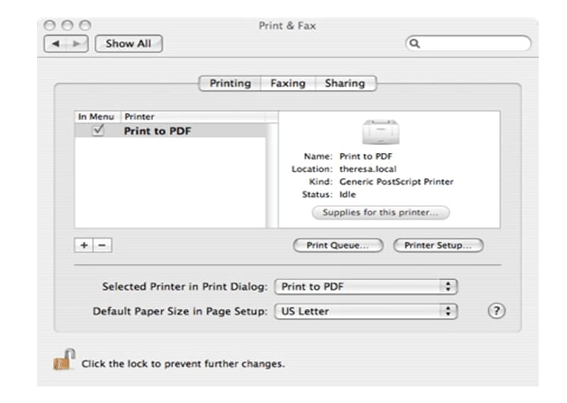show adobe pdf in printer list mac osx