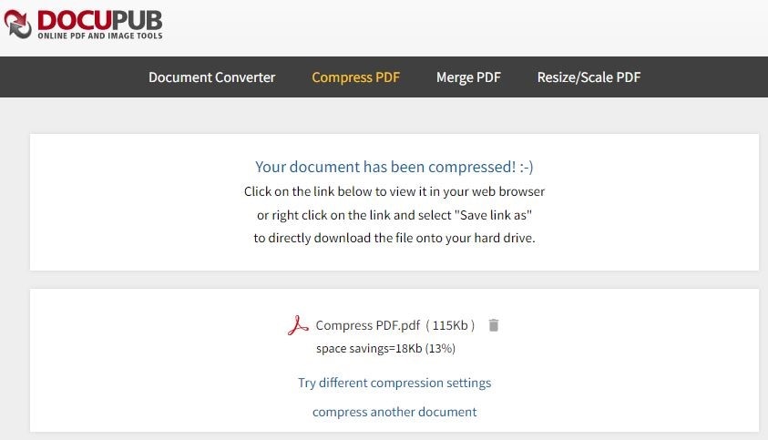 compressed pdf file in docupub