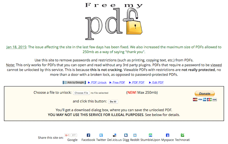 freemypdf online password remover
