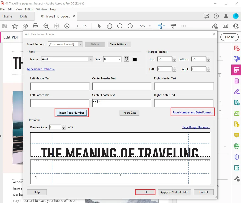 insert page numbers in pdf adobe