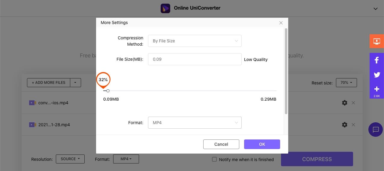 uniconverter compression settings