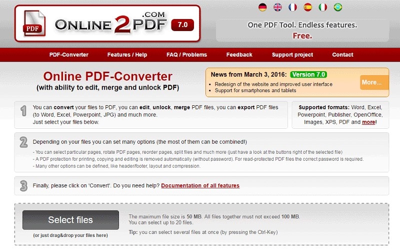 Online2PDF JPG para PDF em 100kb