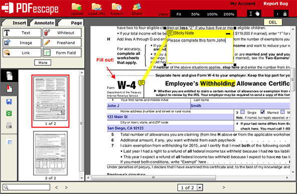 Remplir un formulaire pdf en ligne