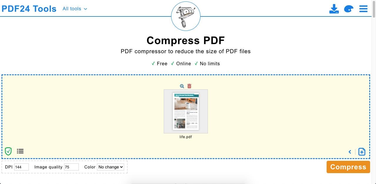 degré de compression pdf24tools