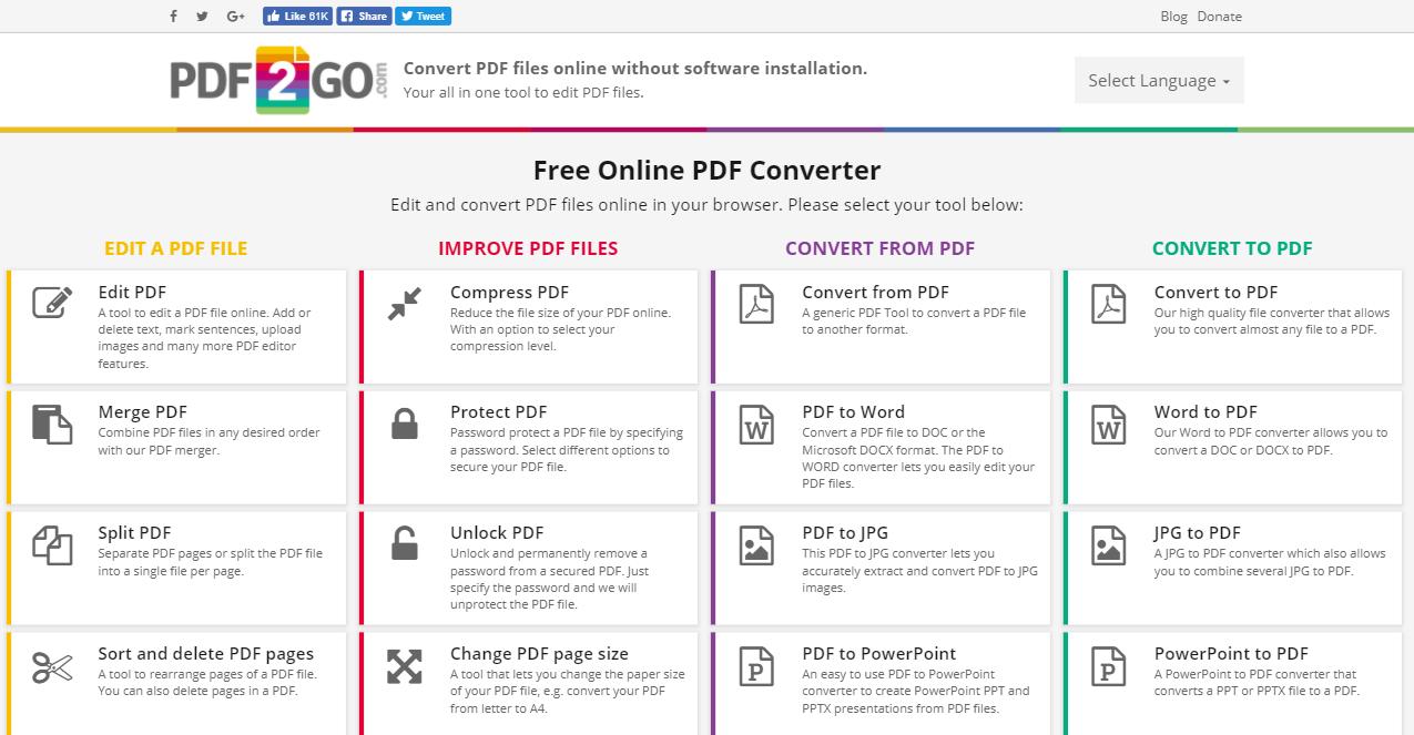 reductor de pdf gratuito pdf2go