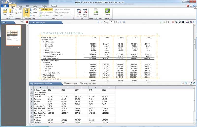 transfer pdf table to excel