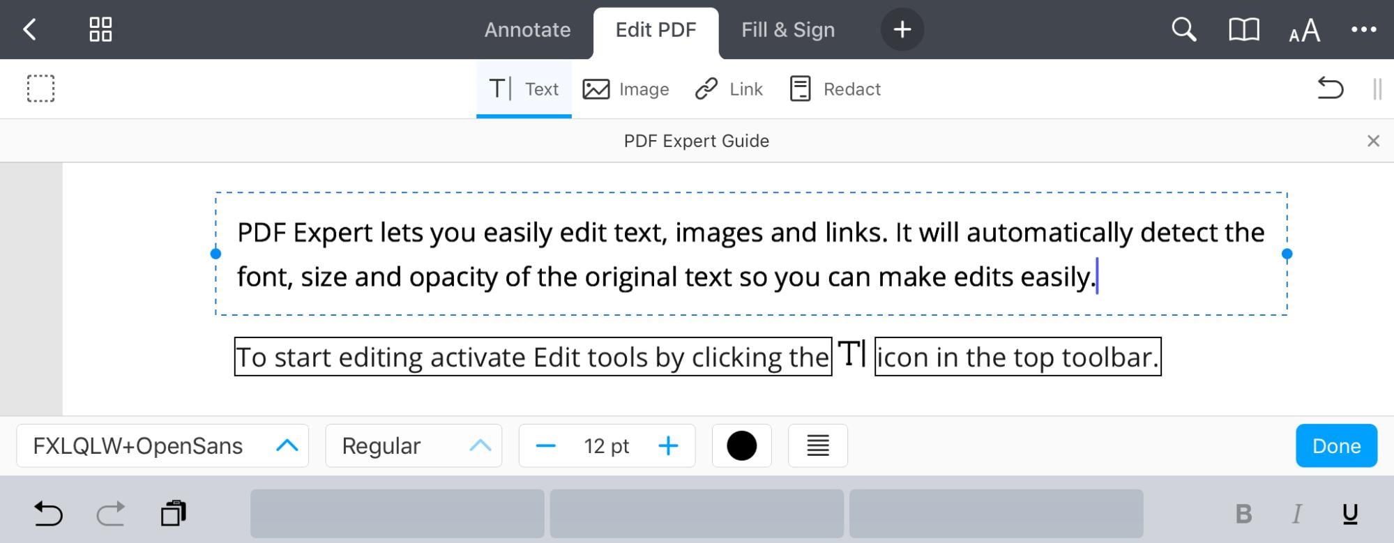 PDFexpert - Text in PDF bearbeiten