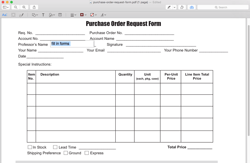 fill out a pdf form in preview