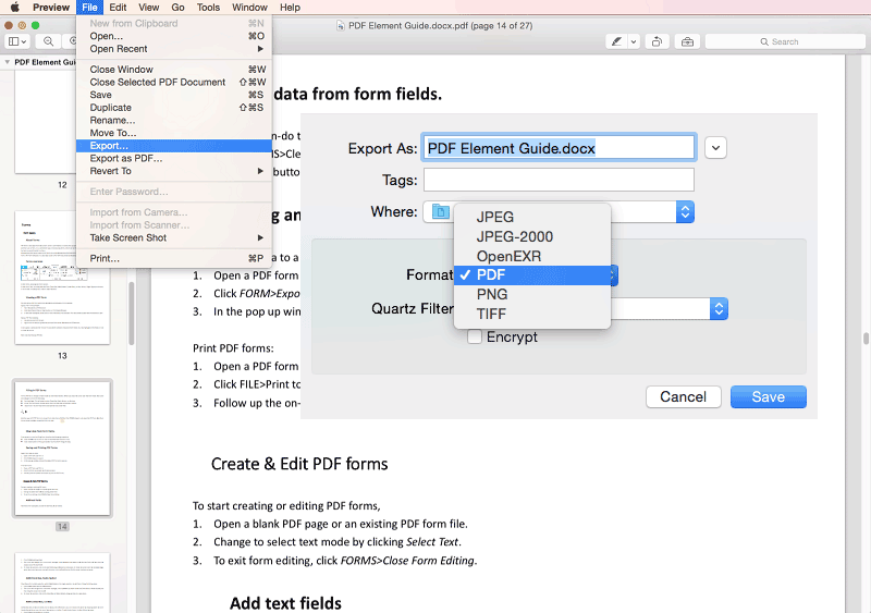 export pdf with preview on mac