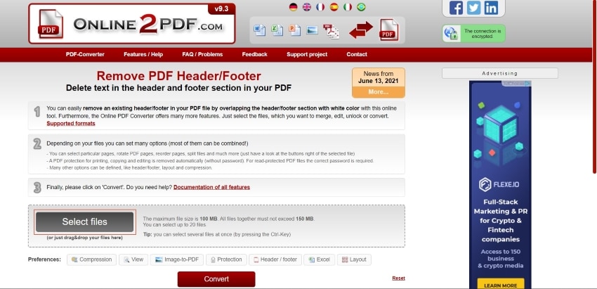importer un pdf pour supprimer les numéros de page dans un pdf en ligne