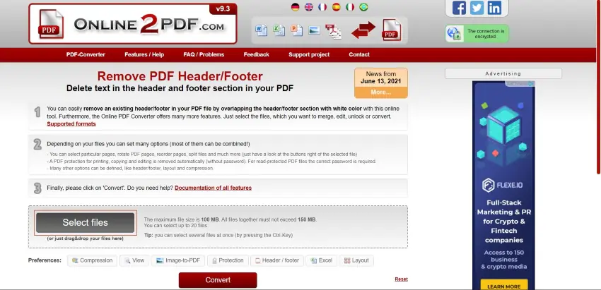 importa pdf per eliminare numeri di pagina nei pdf online