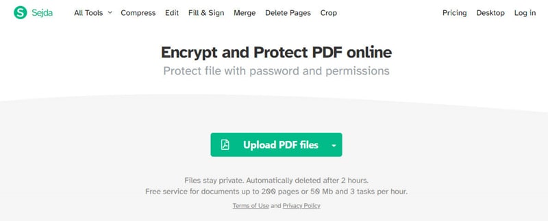 Sejda encrypt and protect PDF online
