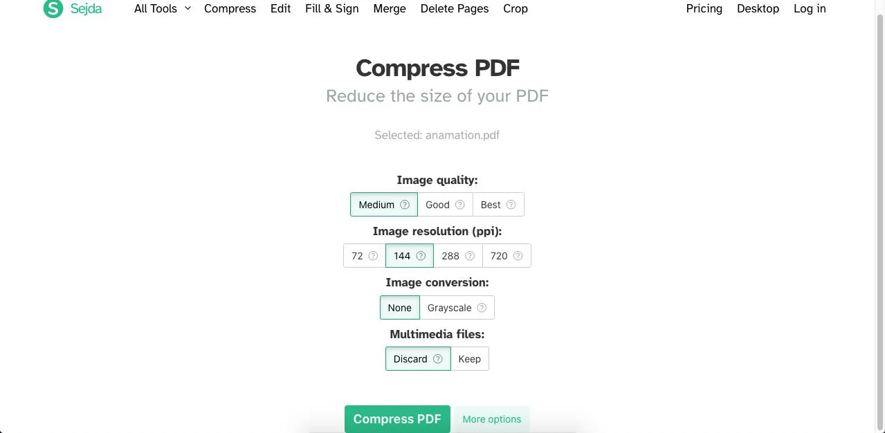 configuración de compresión de sejda