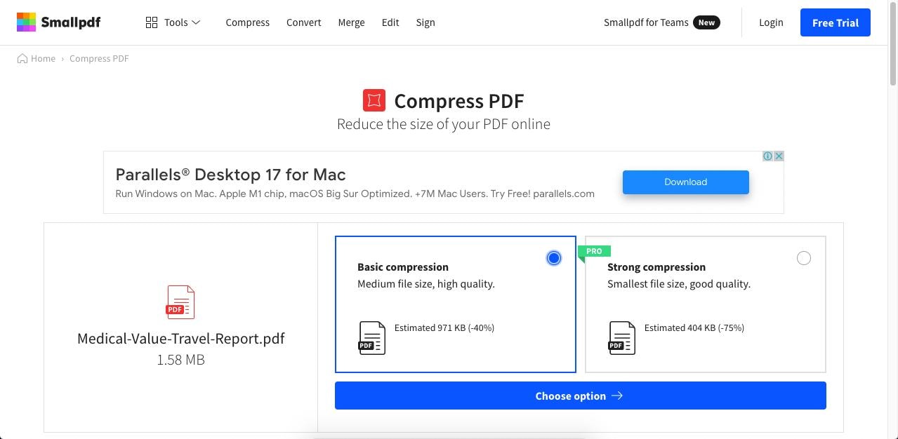 smallpdf PDF auf 1000kb komprimieren