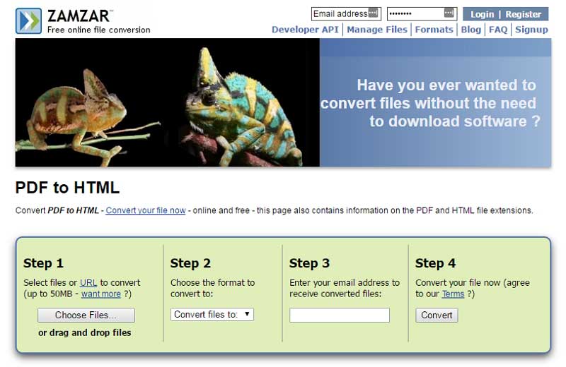 Zamzar HTML-zu-PDF-Konverter