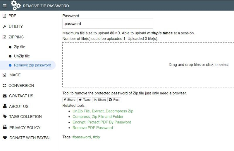 Zip-Passwort online entfernen