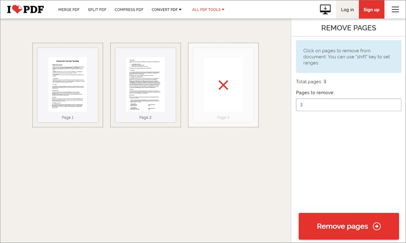 ilovepdf remove pages from pdf