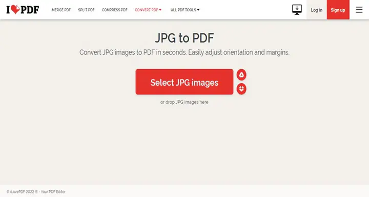 ilovepdf verwenden, um Bilder in pdf zu konvertieren