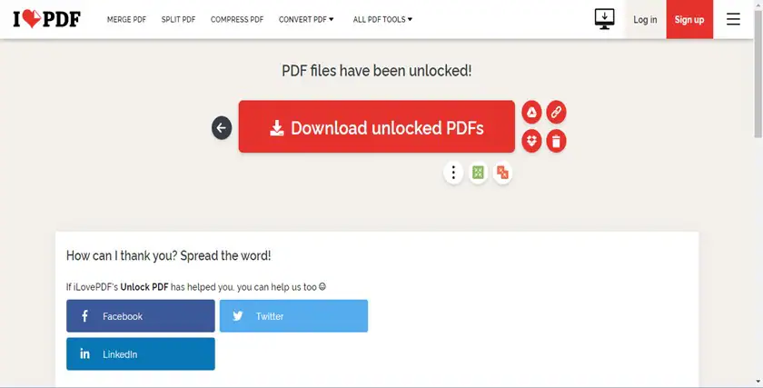 supprimer le mot de passe d'un pdf en ligne ilovepdf