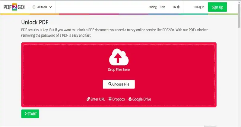 unlock pdf with pdf2go 1