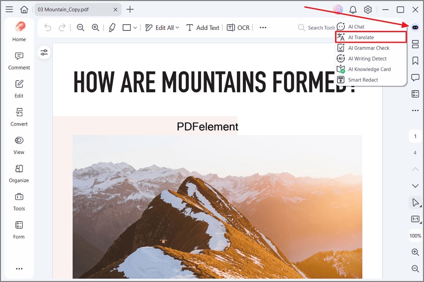 select pdfelement ai translate sidebar