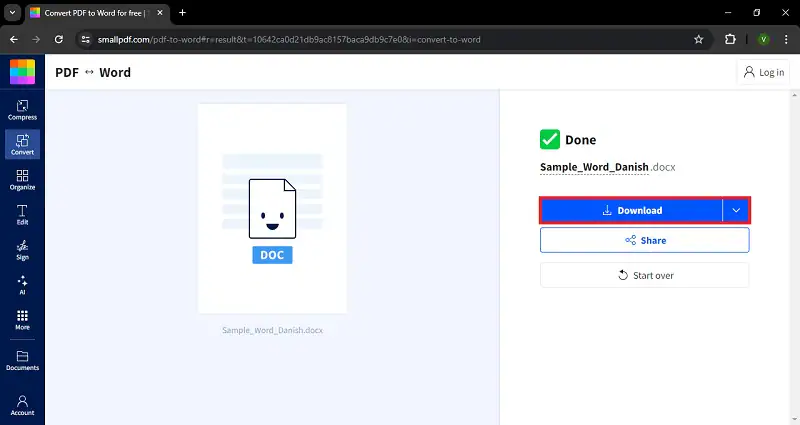 smallpdf download converted danish to english file