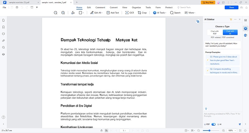 translated indonesian document using pdfelement translate pdf