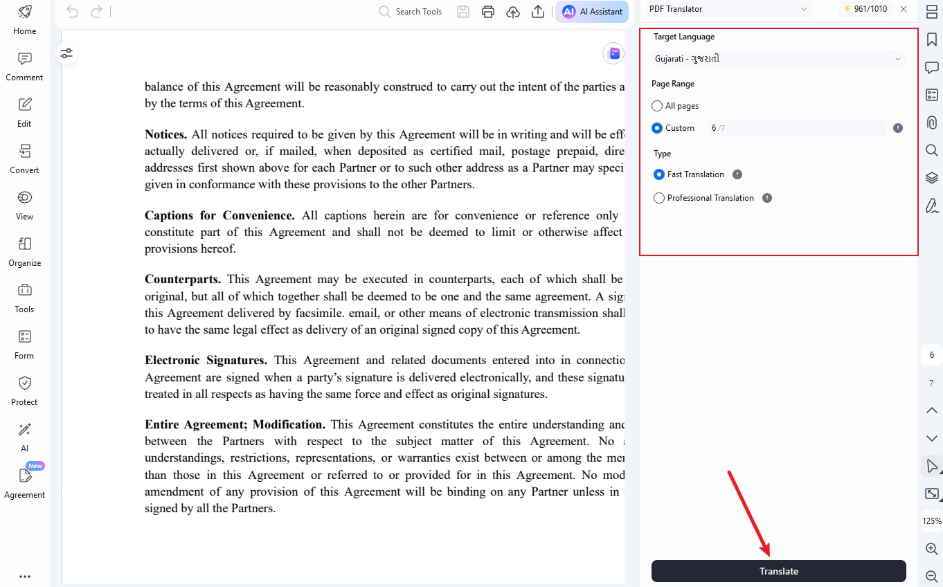 choose options for pdf translations