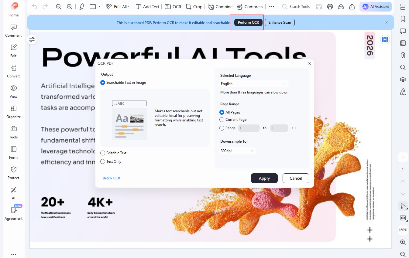 performing ocr on scanned document