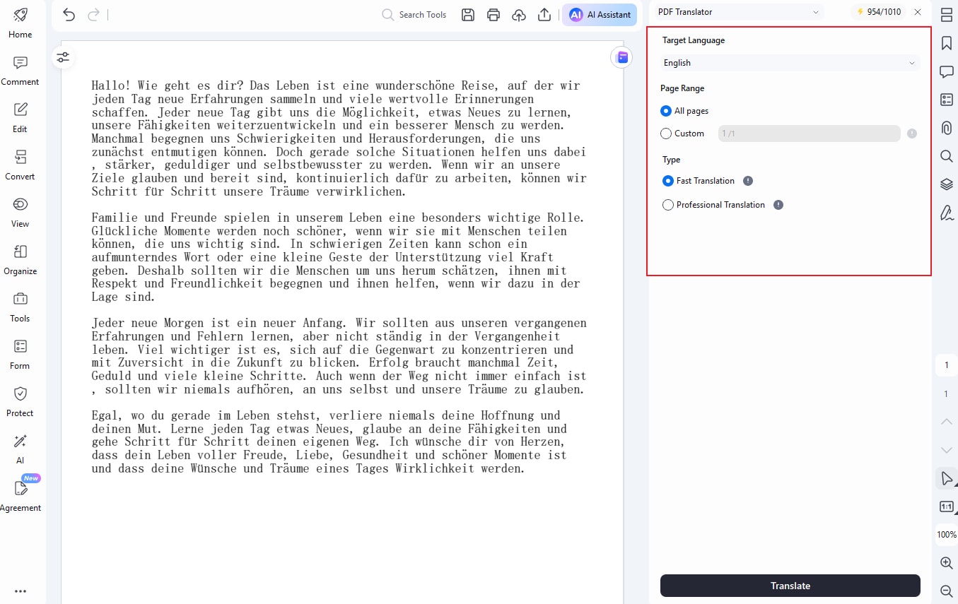 translating the german pdf using pdfelement