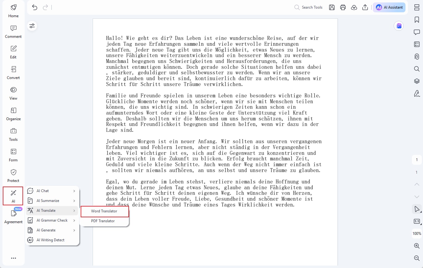 translate option in pdfelement
