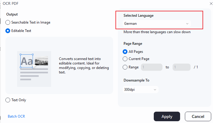 making the german text editable