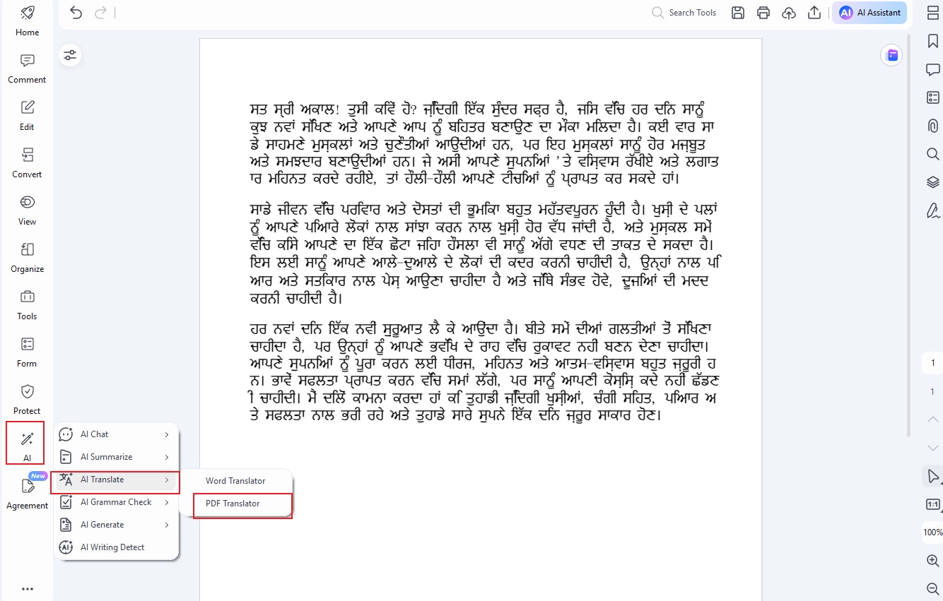 access the translate pdf feature