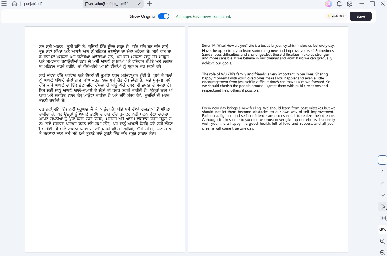 successful punjabi to english translation