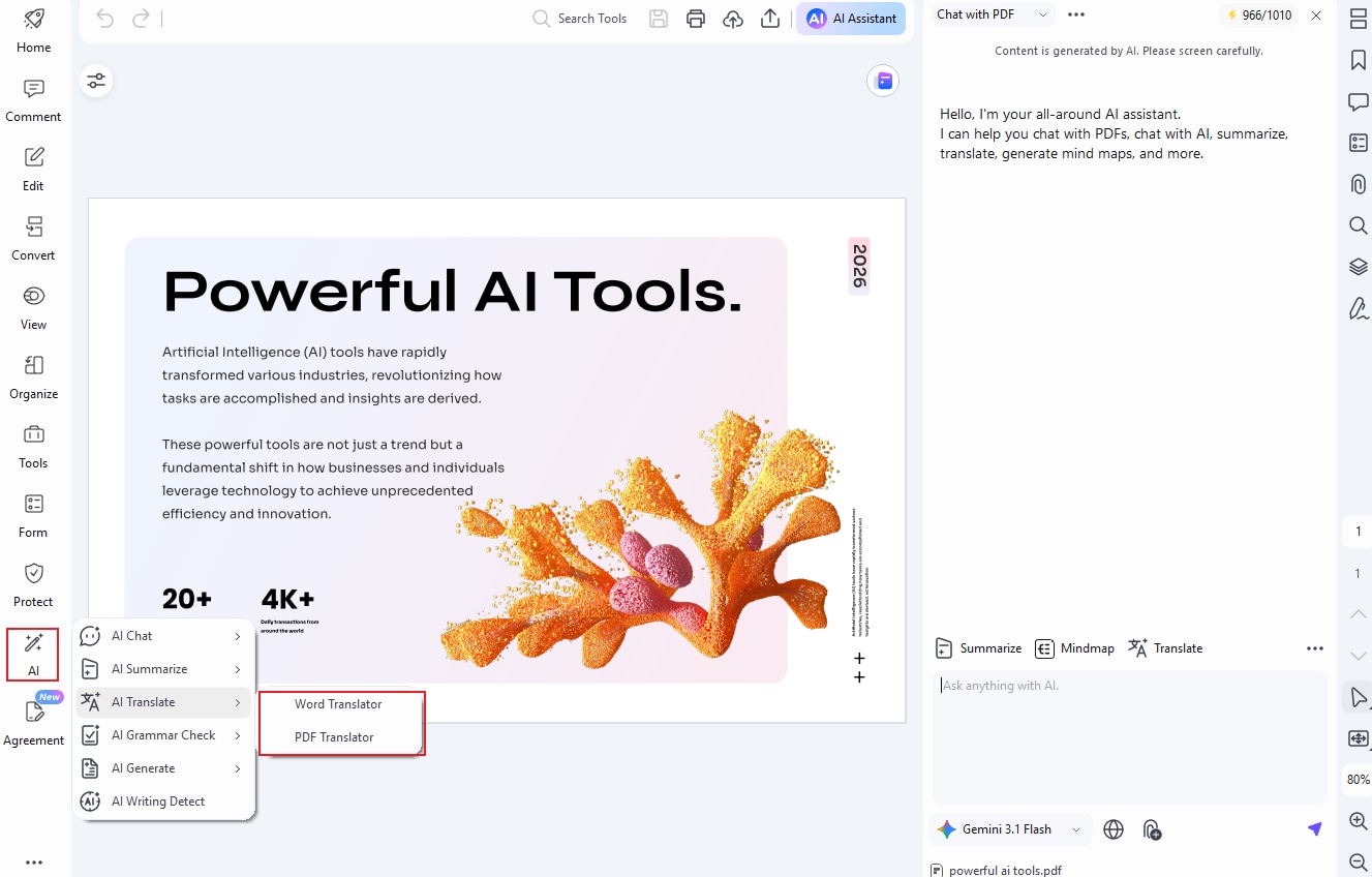 choose PDF Translator in PDFelement AI Translate