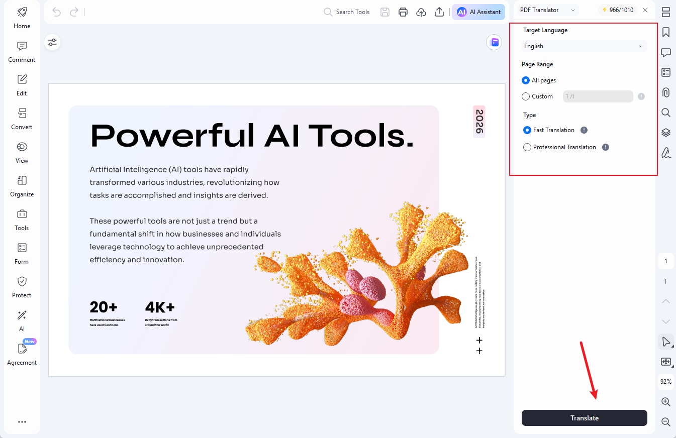 choose language and page range