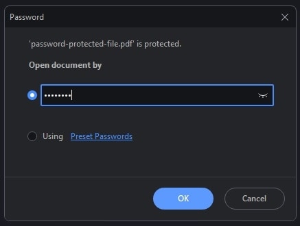 inputting password in pdfelement