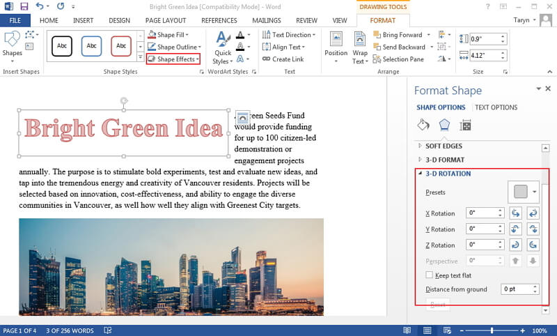 how to mirror text in word